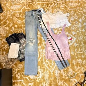 Lot Of 5 BNWT Hollister American Eagle Jeans Shirts Belts Size 23/00R/S/XS